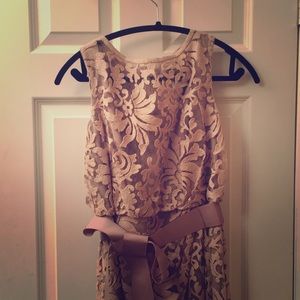 Tadashi Shoji beige belted dress